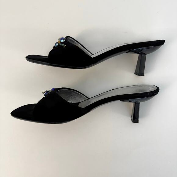 Giuseppe Zanotti Black Velvet Kitten Heels Crystal Dragonfly Slides Sandals 9B - Picture 6 of 11